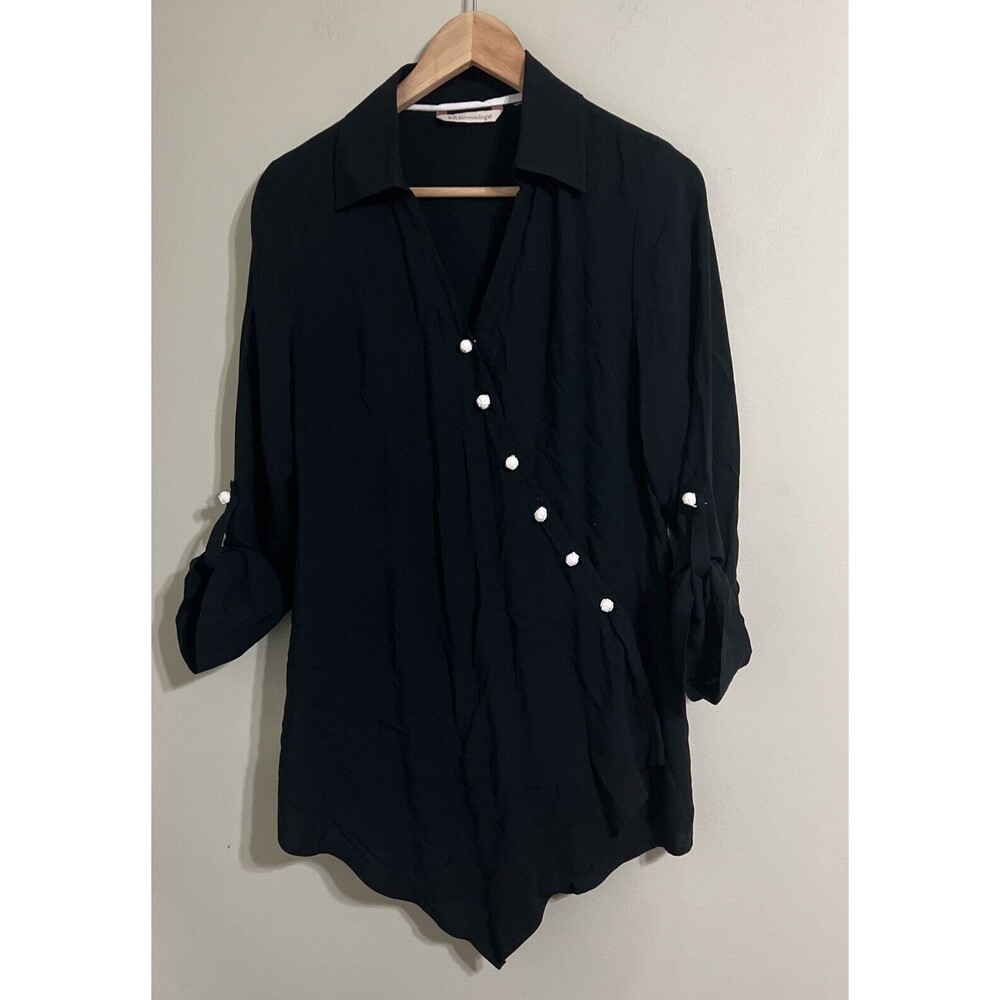 soft surroundings Crossover Button Up Asymmetric Stylish Blouse Size Xs Black